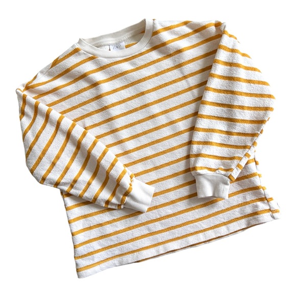 ZARA Kids Cotton Blend Striped Lightweight Sweatshirt Yellow Ivory Sz 8 - Picture 1 of 6